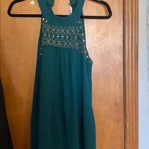 High neck beaded teal dress